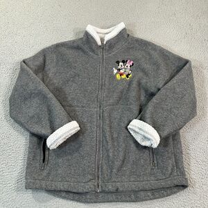 Disneyland Sweatshirt Women M Gray Sherpa Lined Front Zip Mickey Minnie Sweater
